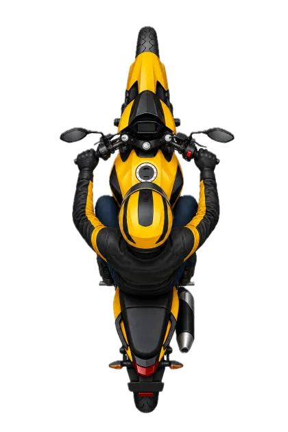Motorbike and rider viewed from above